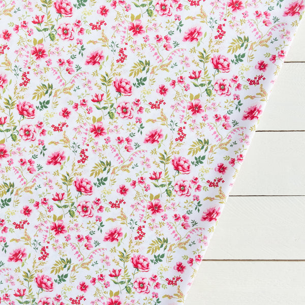 Pink and Green Floral Fabric | 100% Cotton | Extra Wide Fabric | John Louden