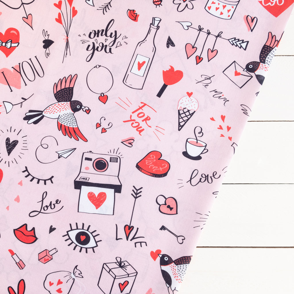 I Woof You on Pink Valentine's Day Cotton Fabric