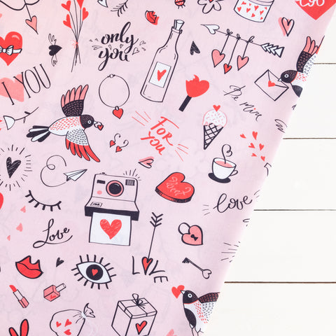 Pink and Red Valentine's Day Fabric | 100% Cotton | Extra Wide Fabric | Little Johnny