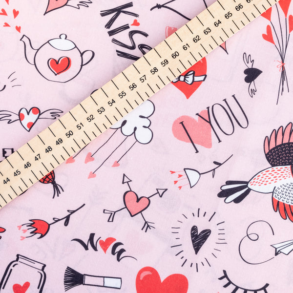 Pink and Red Valentine's Day Fabric | 100% Cotton | Extra Wide Fabric | Little Johnny