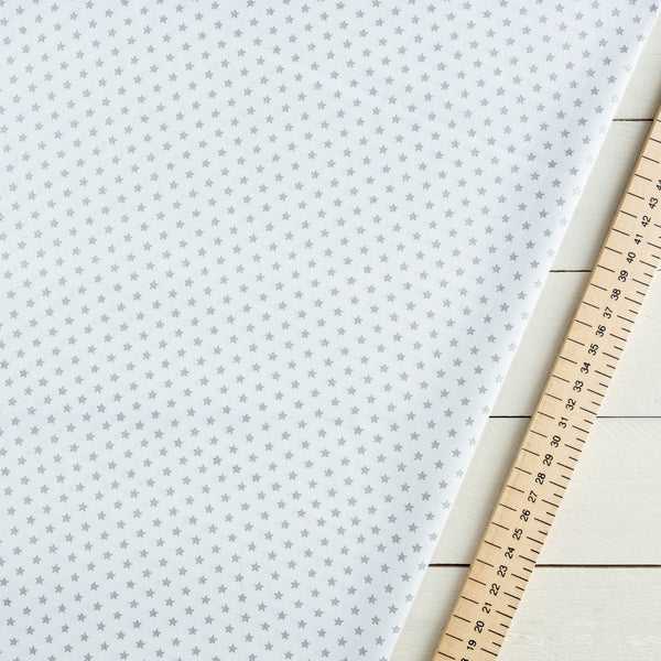 Tiny Silver Glitter Stars on White Christmas Fabric | 100% Cotton | John Louden