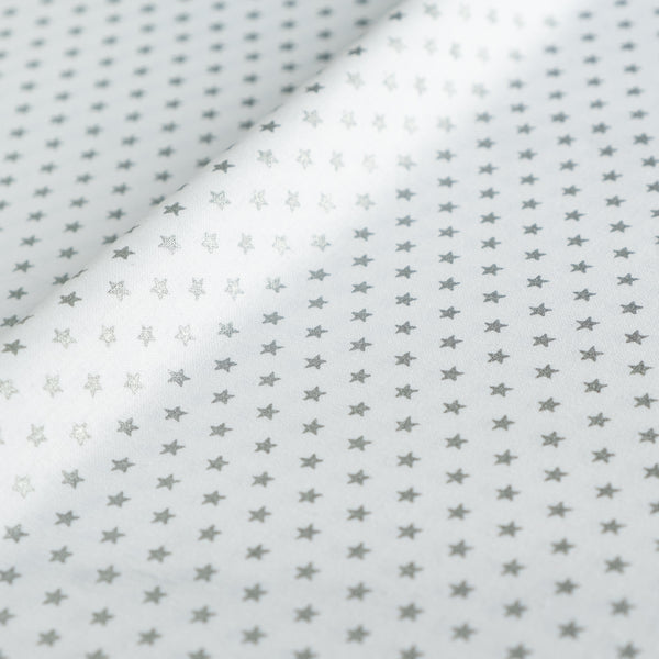 Tiny Silver Glitter Stars on White Christmas Fabric | 100% Cotton | John Louden