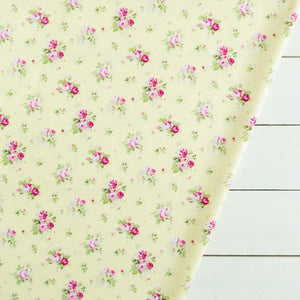 Lemon Yellow and Pale Pink Bouquet Floral Fabric | 100% Cotton Poplin | Rose and Hubble